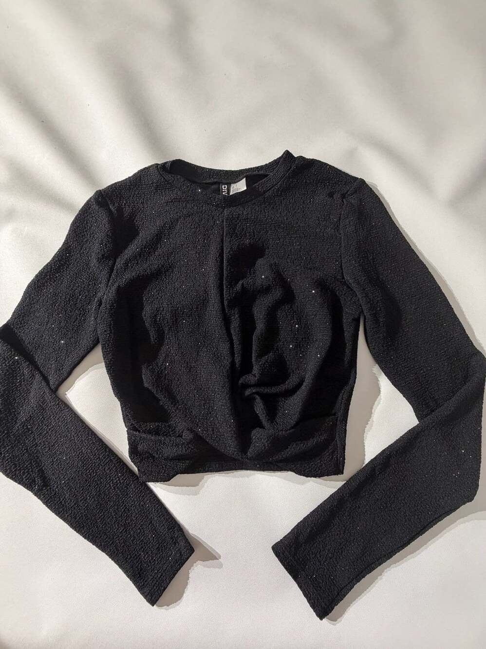 H&M Divided S Black Glitter Knit Long Sleeve Crop Top Shimmer Sparkle Y2K